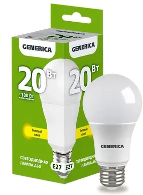 Лампа LED A60 E27 3000К 20Вт 2000Lm GENERICA