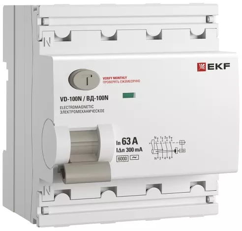 УЗО ВД-100N 63/4 30мА, тип AC, 6кА PROXIMA EKF