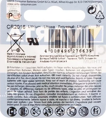 Элемент питания Varta 6016 ELECTRONICS CR2016 BL1