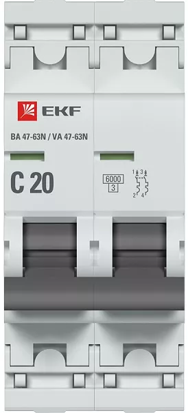 Автоматический выключатель ВА 47-63N C20/2 6кА Proxima EKF