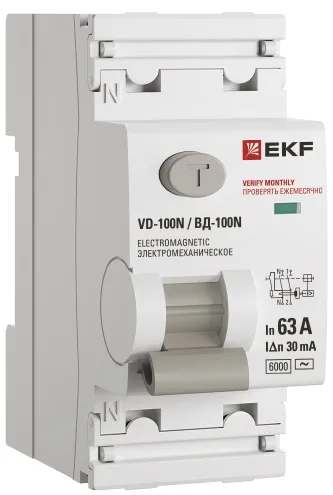 УЗО ВД-100N 63/2 30мА, тип AC, 6кА PROXIMA EKF