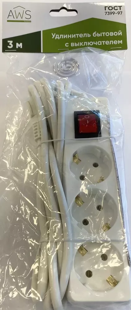 Удлинитель бытовой 3гн. 3м с/з с выкл. ПВС 3x1mm2 AWS-G03K-3 AWS