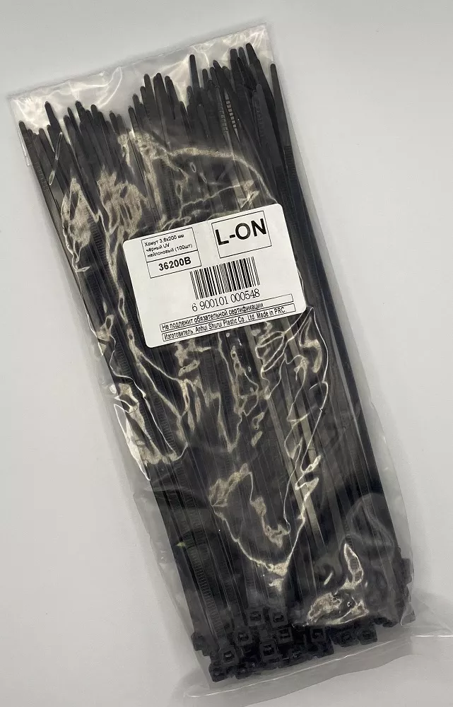 Хомут 3,6*200 чёрный UV нейлон (100шт) (L-ON)