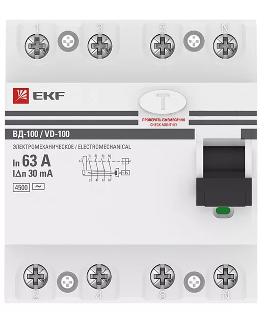 УЗО ВД-100 63/4 30мА, тип AC, 4,5кА PROXIMA EKF