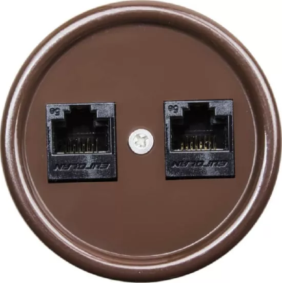 Розетка RJ-45 (2-я, cat 5e) Коричневый (пластик) Bironi