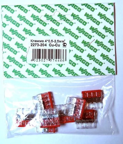 Клеммник 2273-204 4*(0,5-2,5mm) 24A 450V (уп-10шт)