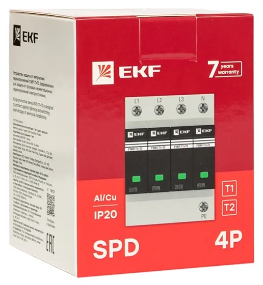 УЗИП (разрядник) Т1+Т2; Iimp-12,5kA 4P EKF