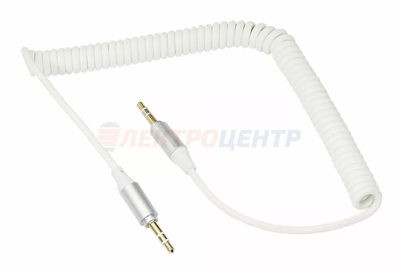 Аудио кабель AUX 3.5 мм шнур спираль 1M белый