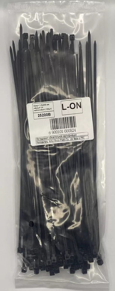 Хомут 2,5*200 чёрный UV нейлон (100шт) (L-ON)