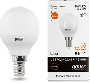 Лампа LED G45 E14 3000К 8Вт 520Лм Elementary Gauss
