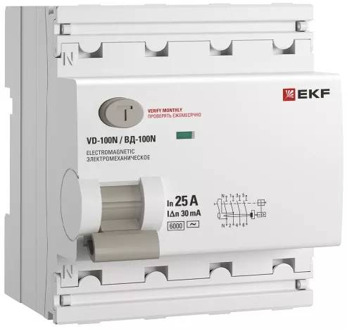 УЗО ВД-100N 25/4 30мА, тип AC, 6кА PROXIMA EKF
