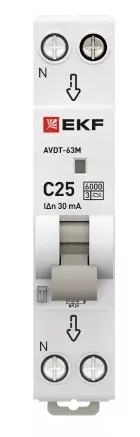 АВДТ-63М C25/1+N 30мА, 1 мод., тип А, 6кА PROXIMA EKF