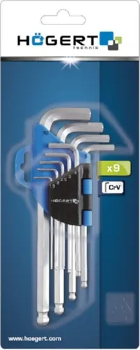 Набор шестигранных  Г-образных удлиненных ключей, с шаровым наконечником 1,5-10 мм, 9 шт. HOEGERT, к