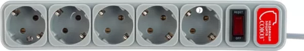 Сетевой фильтр "СОЮЗ" ПВС 3*0,75 5гн., выключатель с индикацией, с/з, серый 1,8м