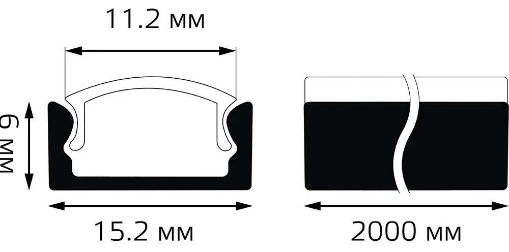 Алюминиевый профиль для ленты LED Gauss прямой 15,2 *6 мм  -   2m 1/60, 