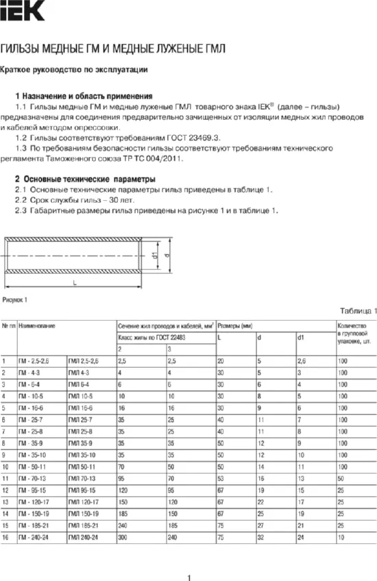 Гильза медная луженая ГМЛ 6-4 (IEK)