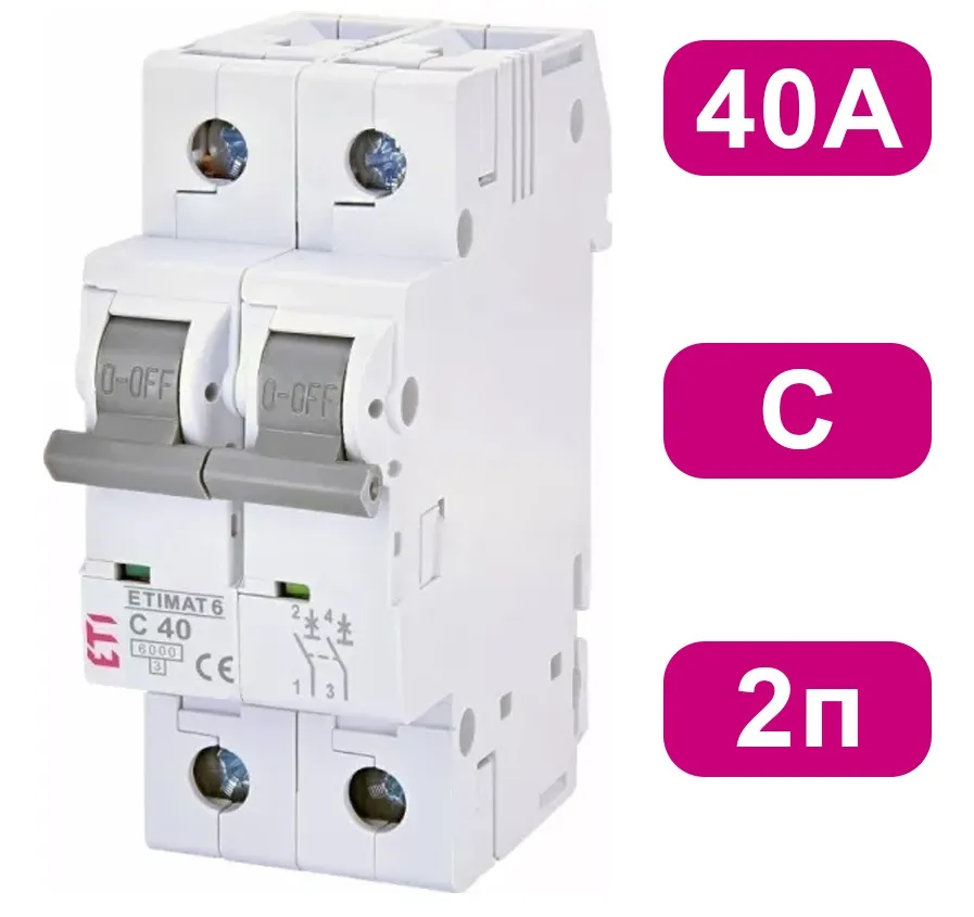 Автоматический выключатель ETIMAT6 C40/2 6кA ETI