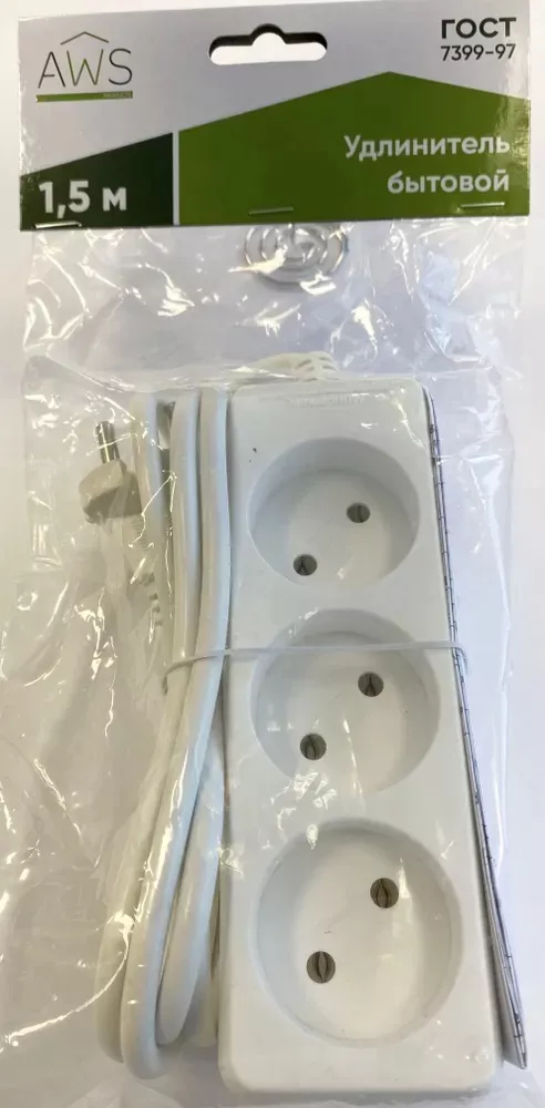 Удлинитель бытовой 3гн. 1,5м б/з ПВС 2x0,75mm2 AWS-H03-1,5 AWSPRODUCTS