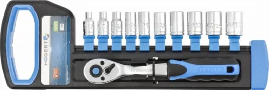 Набор головок с трещоткой 1/4", 10 шт. 72 зубца HOEGERT, ком