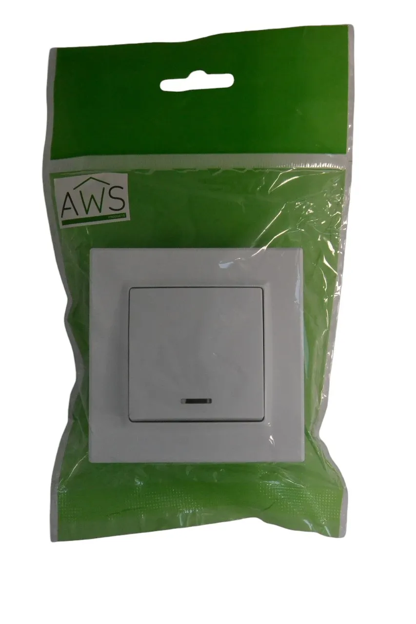 Выключатель 1-кл. с подсветкой белый SD-P1002W "Standard" AWSproducts