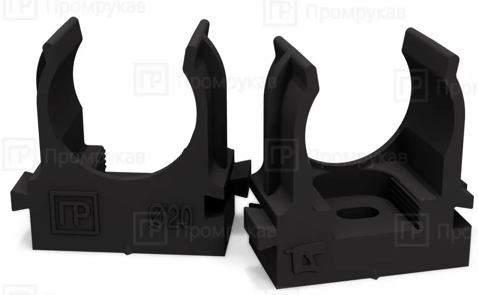 Крепеж-клипса для труб 20 мм ЧЕРНАЯ прямой монтаж Промрукав (100шт)