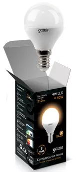 Лампа Gauss LED Шар 4W 220V E14 2700K 350Lm