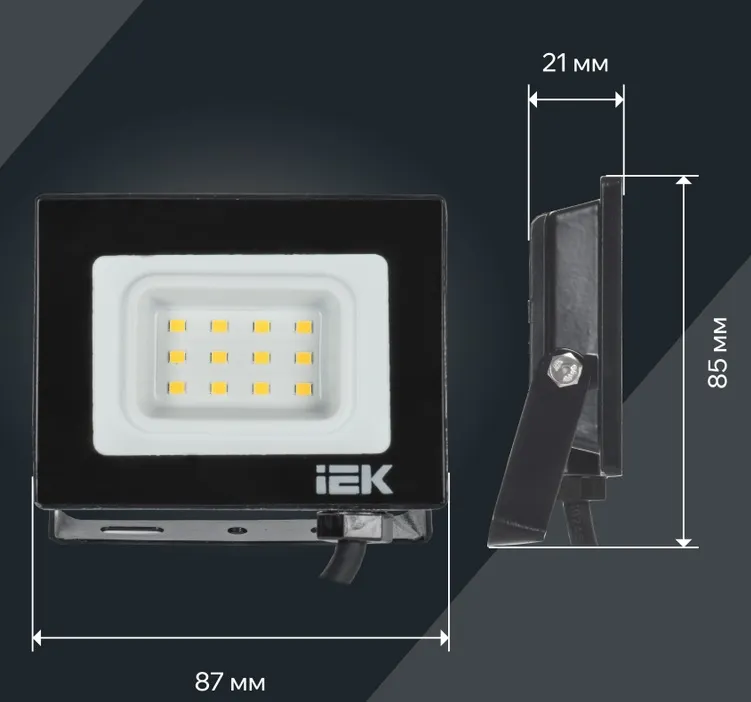 Прожектор LED СДО06 4000К 10Вт 800Lm IP65 черный IEK
