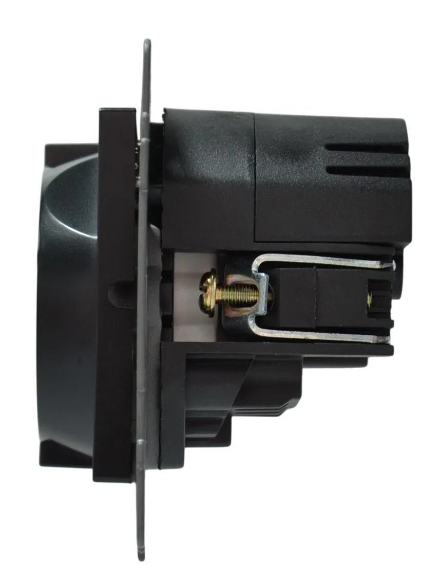 Розетка 1-я с/з с шторками с USB и TYPE C (5В, 2.1А) чёрная A-026B "Aura" AWSproducts