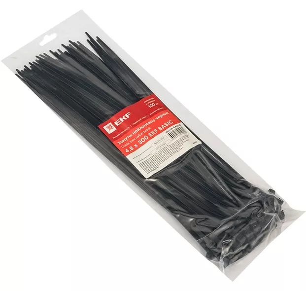 Хомут 4,8*300 черный нейлон UV (100 шт.) Basic (EKF)