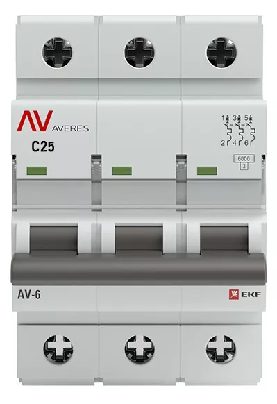 Автоматический выключатель AV-6 C25/3 6кА  AVERES EKF