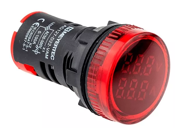 Индикатор тока и напряжения, 50-500V, 0-100A красный MT22-VAM4