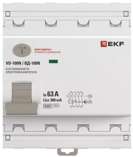 УЗО ВД-100N 63/4 30мА, тип AC, 6кА PROXIMA EKF