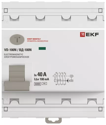 УЗО ВД-100N 40/4 100мА, тип AC, 6кА PROXIMA EKF