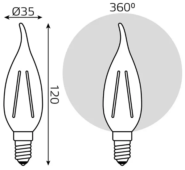 Лампа Gauss Filament Свеча на ветру 7W 550lm 2700К Е14 LED (3 лампы в упаковке) 1/20