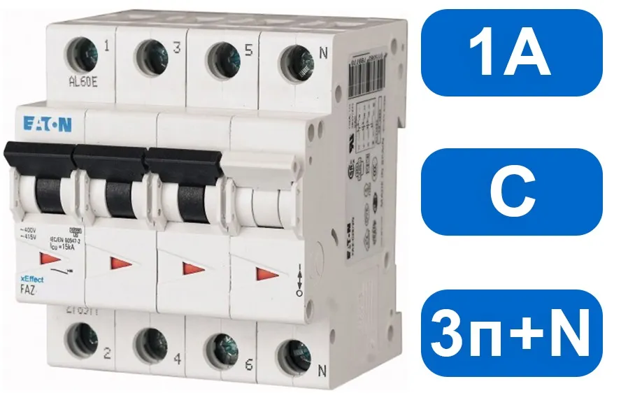 Автомат FAZ-C1/3N (С) 1А 3+N 15кА