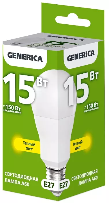 Лампа LED A60 груша 15Вт 230В 3000К E27 1500Lm GENERICA