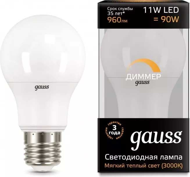 Лампа LED A60 E27 3000К 11Вт 960Лм DIMMER Gauss