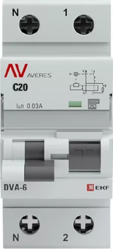 Дифференциальный автомат DVA-6 1P+N 20А (C) 30мА (A) 6кА EKF AVERES