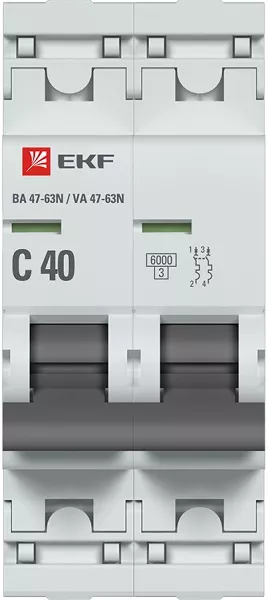 Автоматический выключатель 2P 40А (C) 6кА ВА 47-63N EKF PROxima