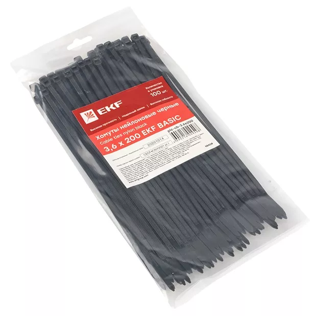 Хомут 3,6*200 черный нейлон UV (100 шт.) Basic (EKF)