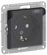 Розетка с/з со шторками с крышкой IP44 Карбон AtlasDesign SE