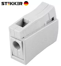 Клемма рычажковая проходная 2 отверстия 0,5-2,5 серая (STEKKER)