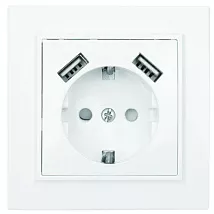 Розетка 1-я с/з со шторками USB (2-я тип А, 2,1А) Белый Минск EKF
