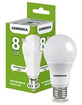 Лампа LED A60 E27 4000К  8Вт 800Lm GENERICA