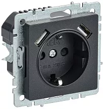 Розетка 1-я с/з со шторками USB (A+A 5В 2,1А) черный BRITE IEK