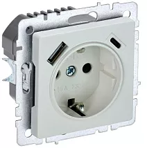 Розетка 1-я с/з со шторками USB (A+C 18Вт) жемчуг BRITE IEK