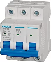 Автоматический выключатель ADB3-63 C10/3 6kA Andeli