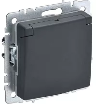 Розетка 1-я со шторками IP44 с/з графит BRITE IEK