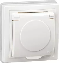 Розетка 1-я c/з со шторками с крышкой IP44 белая Кварта IEK
