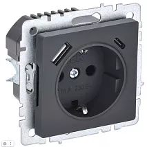 Розетка 1-я с/з со шторками USB (A+C 18Вт) графит BRITE IEK
